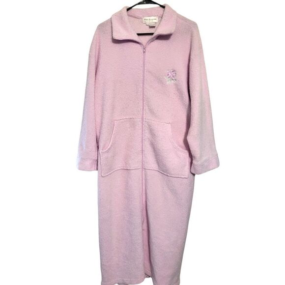 Miss Elaine Intimates Pink Robe Thick Warm Full Length Full Front Zip Pockets, M - Picture 1 of 7